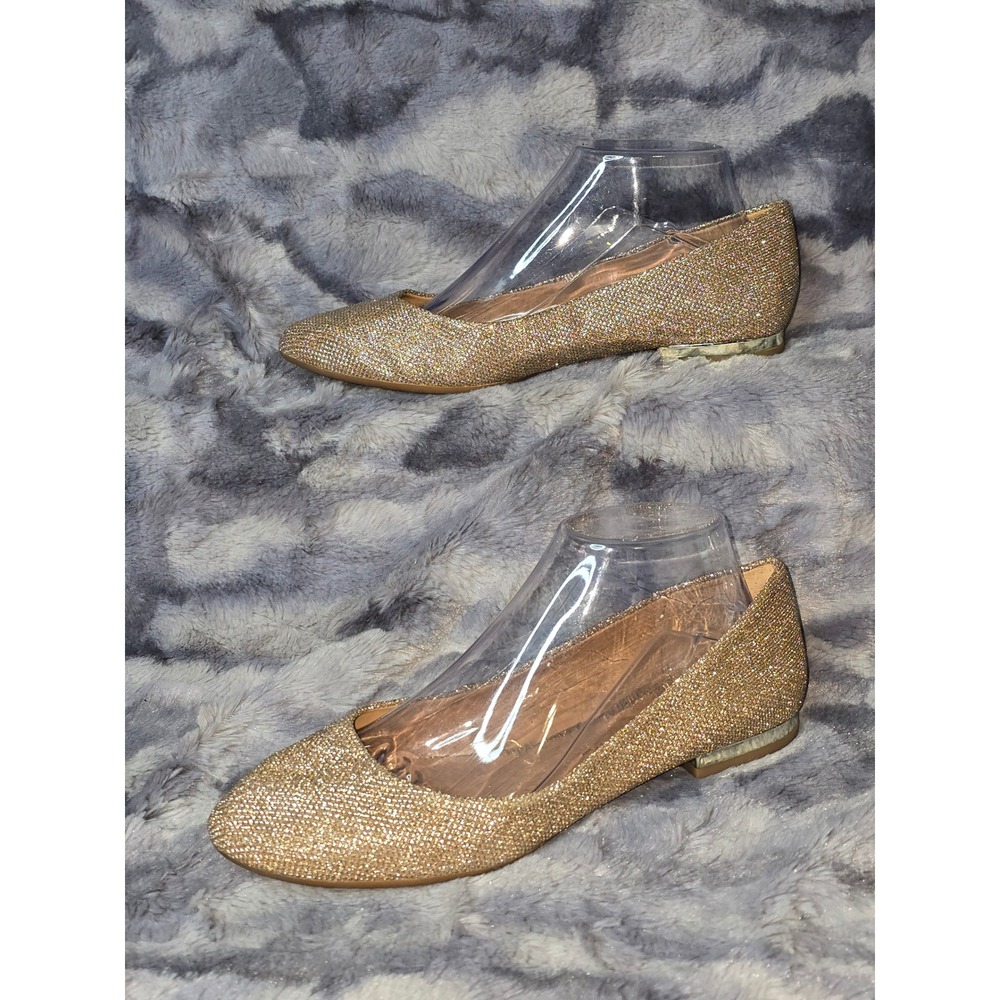 NWOT Jessica Simpson‎ Ginly Womens Gold Sparkle Ballet Flats Size 8